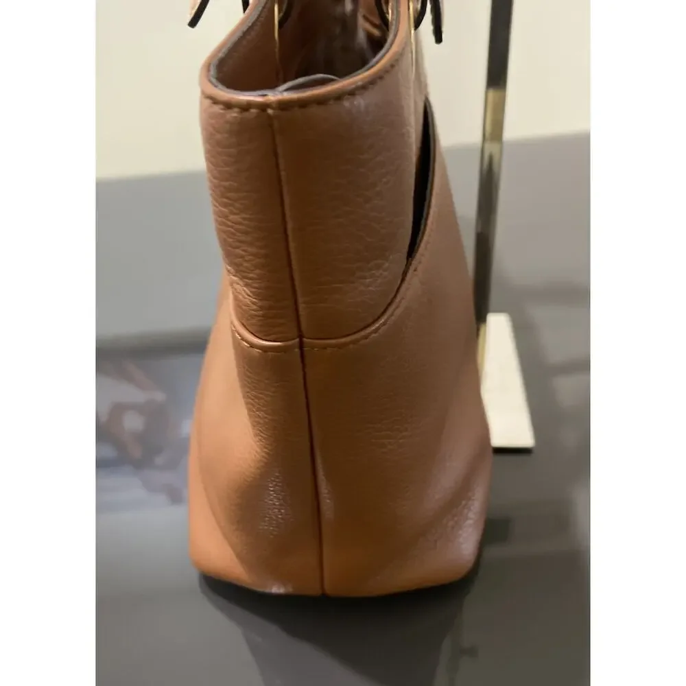 Michael Kors Bedford Pebbled Leather Brown Top Zip Pocket Handbag Tote Bag
